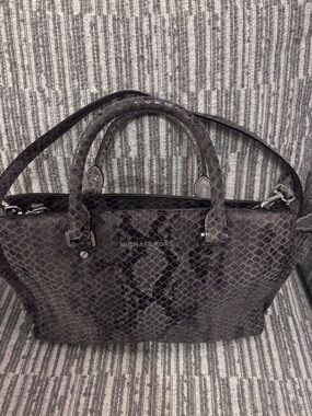 Michael Kors Selma Charcoal Snake-Embossed Satchel